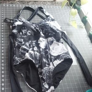 Black & White Floral Kids One-Piece Bodysuit - Crisscross Back